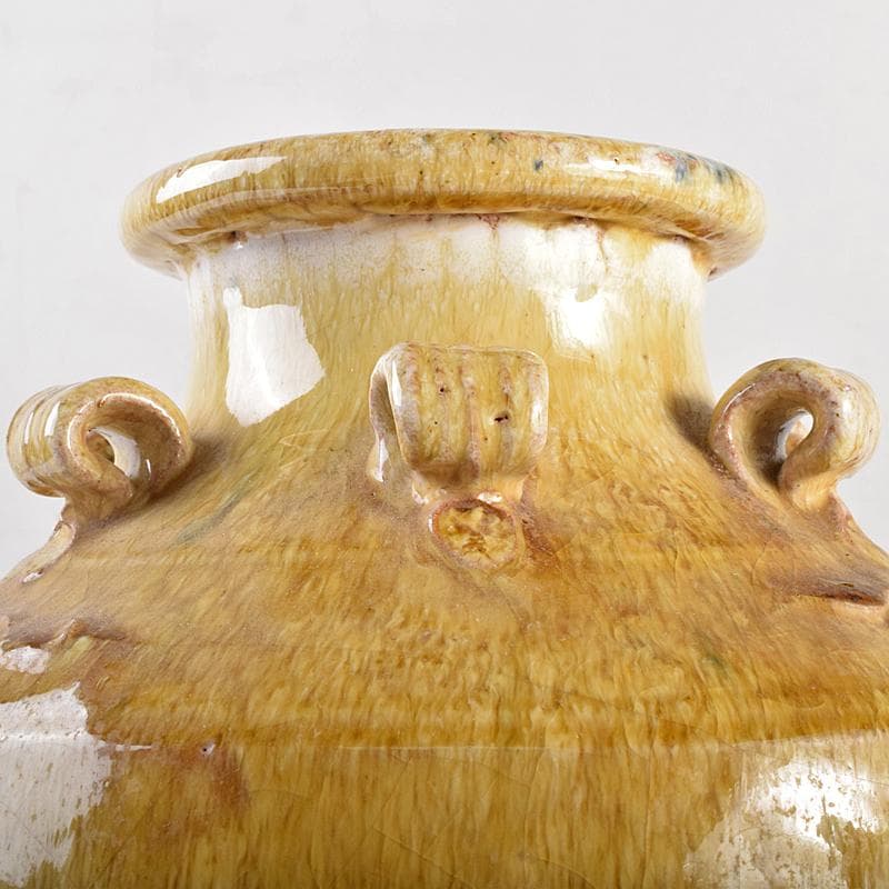 中国　黄釉　貼龍鳳凰文　六耳瓶　C　R7669B