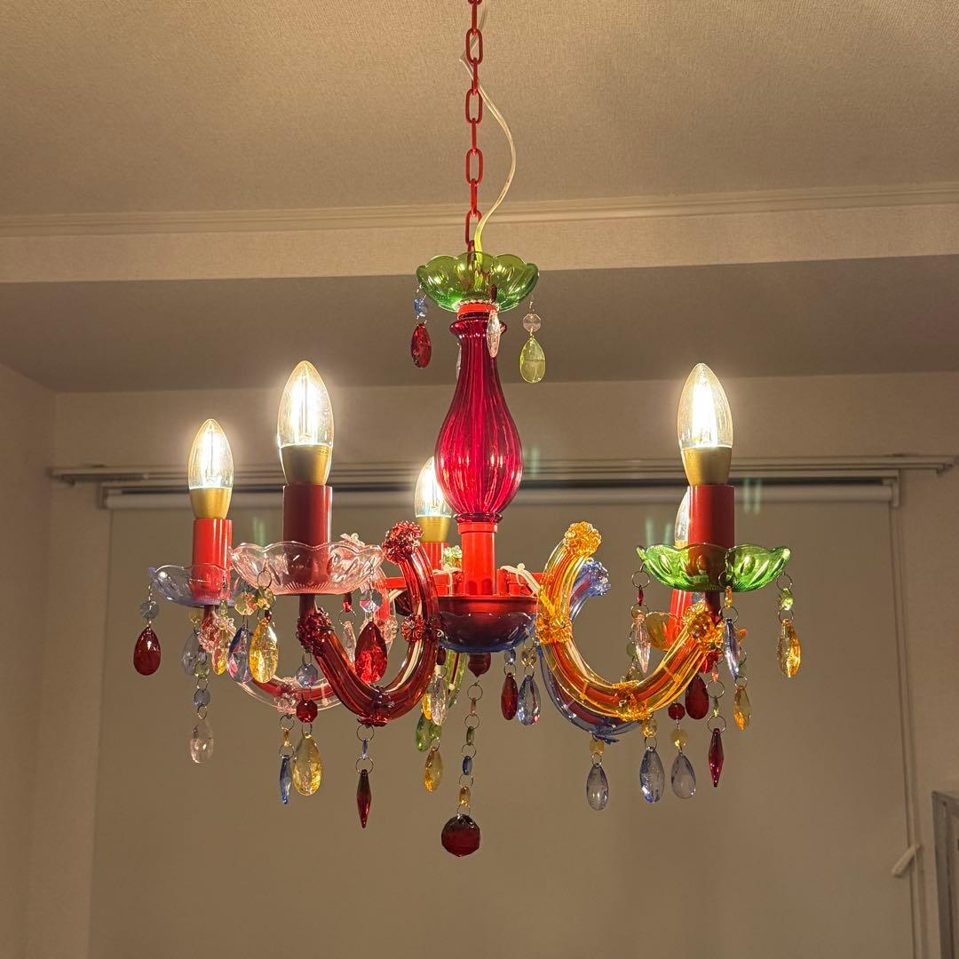 カラフルシャンデリア 5灯 (電球付き) アンティーク レトロ 照明
