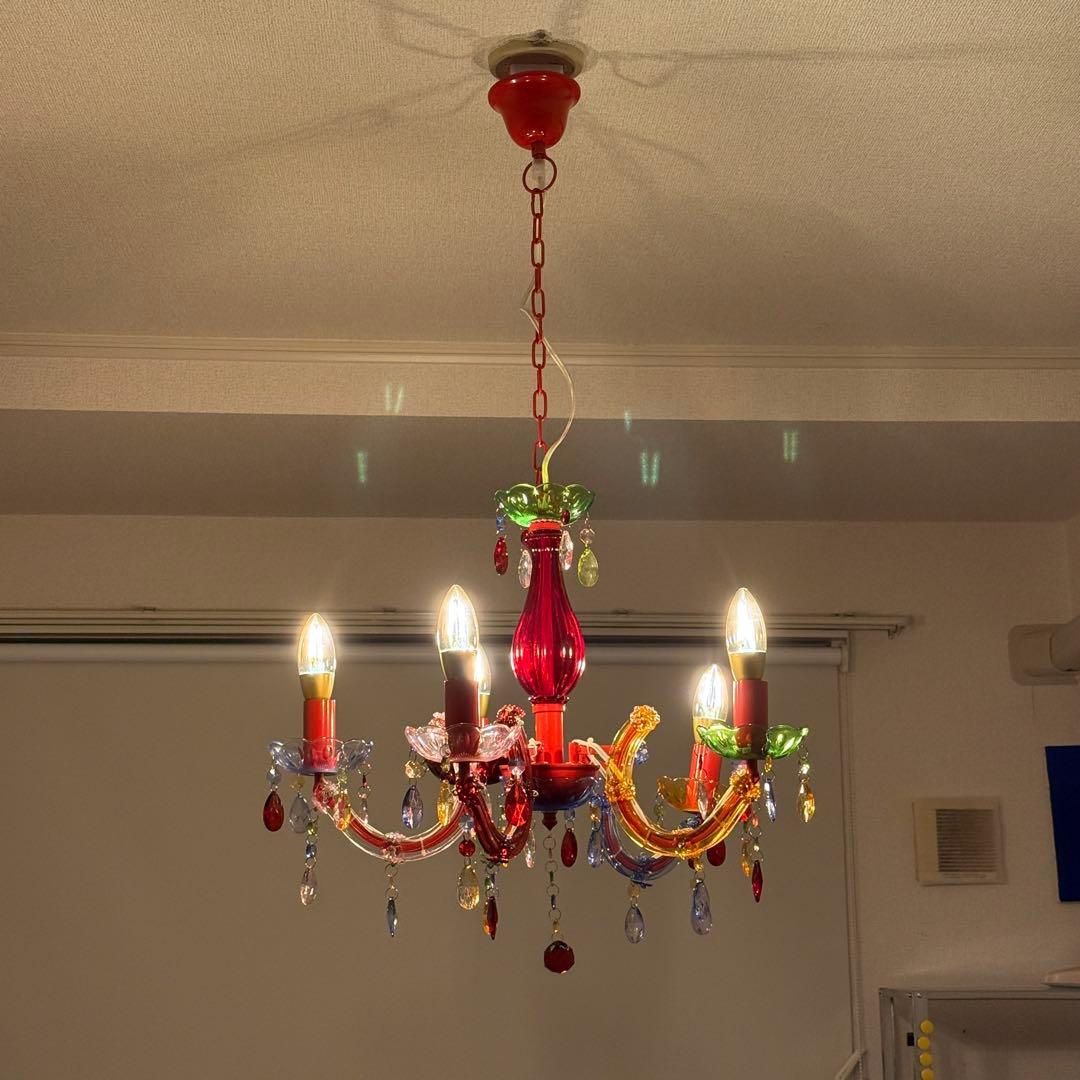 カラフルシャンデリア 5灯 (電球付き) アンティーク レトロ 照明