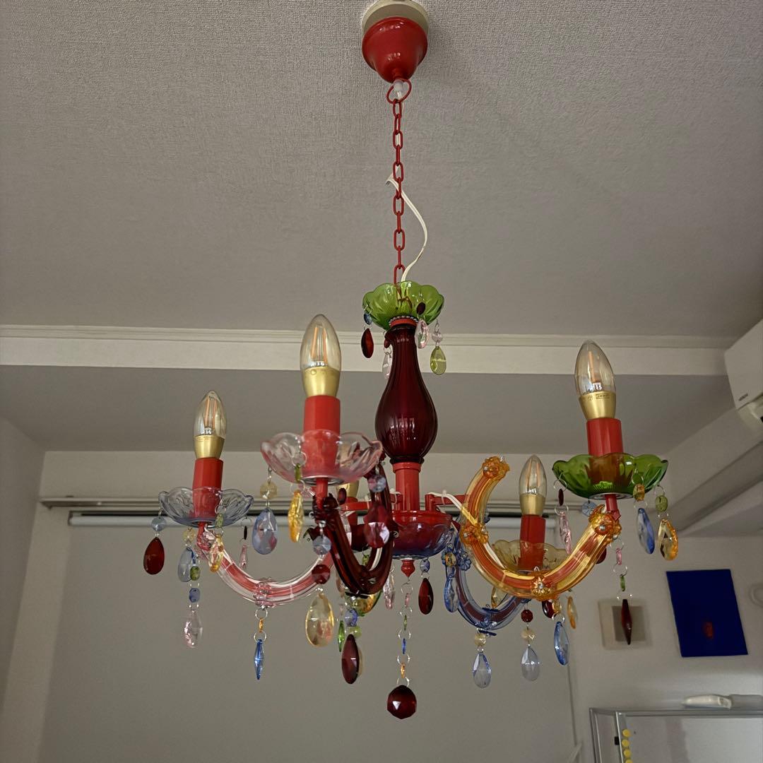 カラフルシャンデリア 5灯 (電球付き) アンティーク レトロ 照明