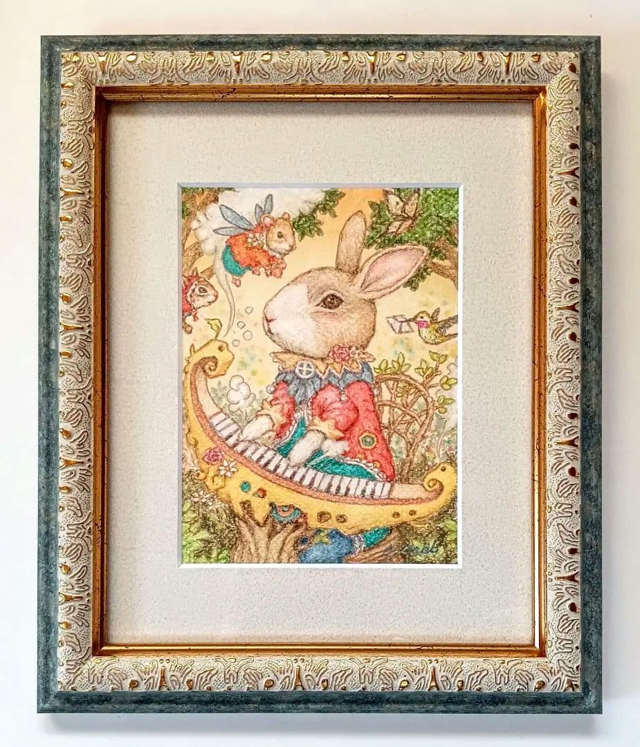 【原画】『共鳴する森の音』ウサギの絵　オルガン