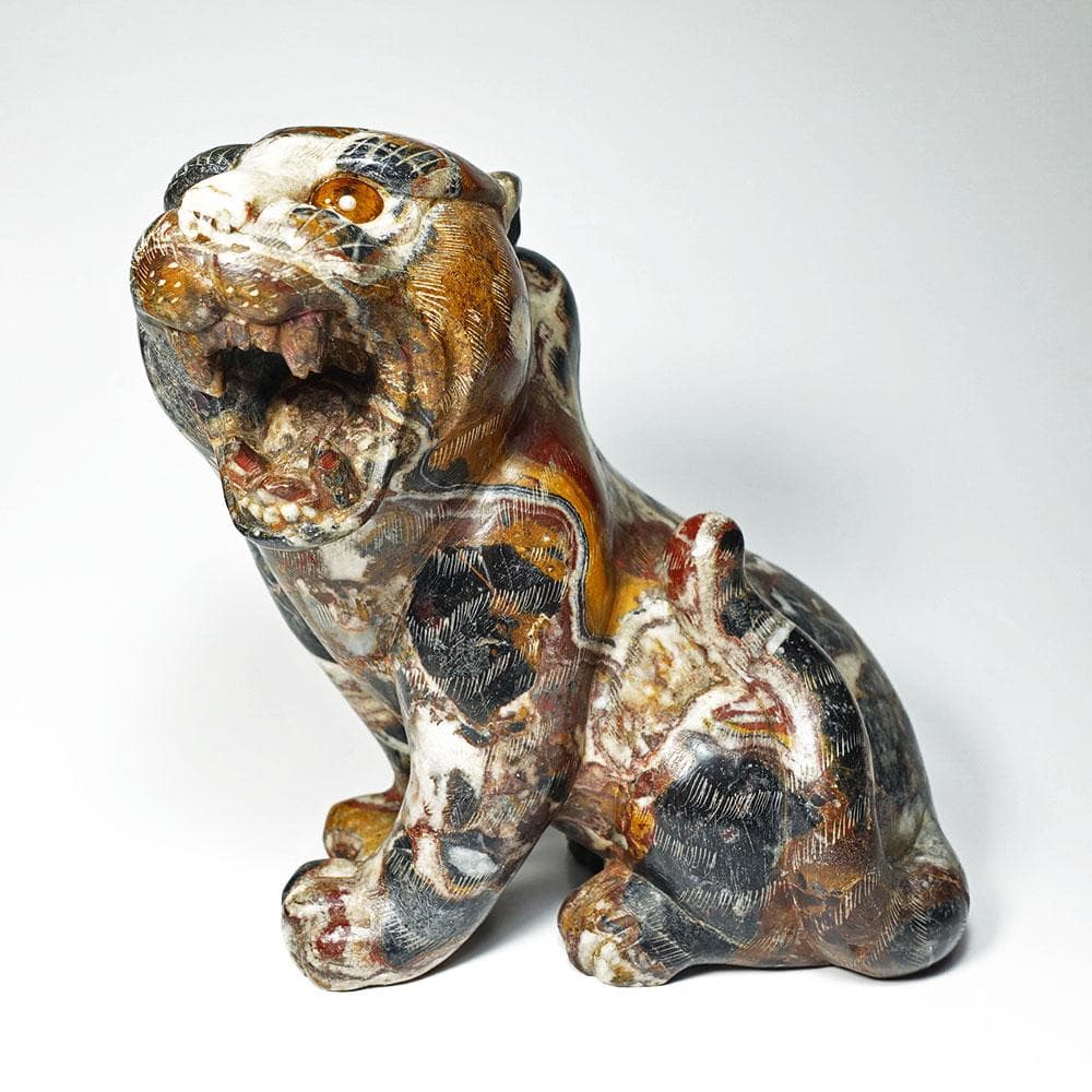 猫虎石像　マーブル石　大理石　タイガーアイ　虎目石　オブジェ　パワーストーン