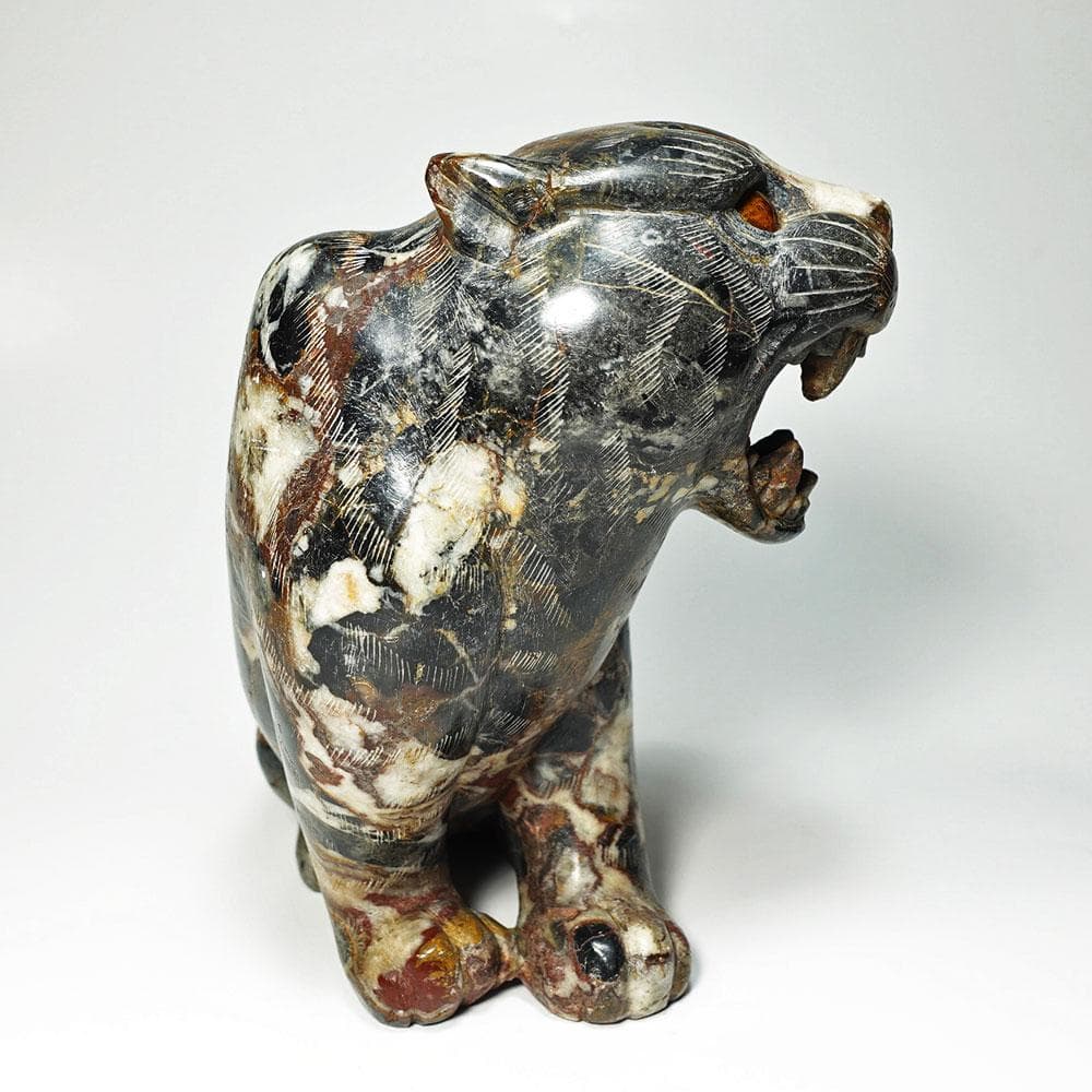 猫虎石像　マーブル石　大理石　タイガーアイ　虎目石　オブジェ　パワーストーン