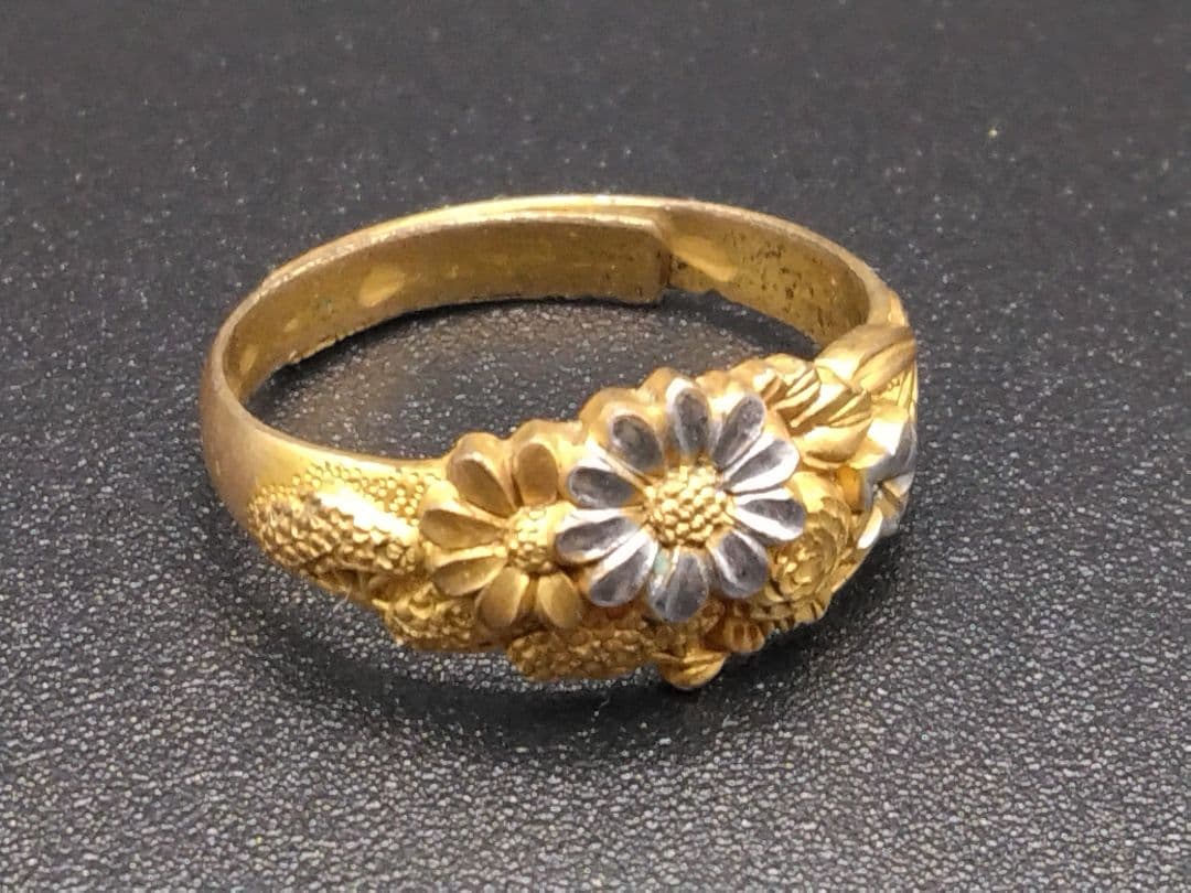 O*i様 【伝統工芸】日本 アンティーク 彫金 高彫 純銀 金張 指輪 ゴールド