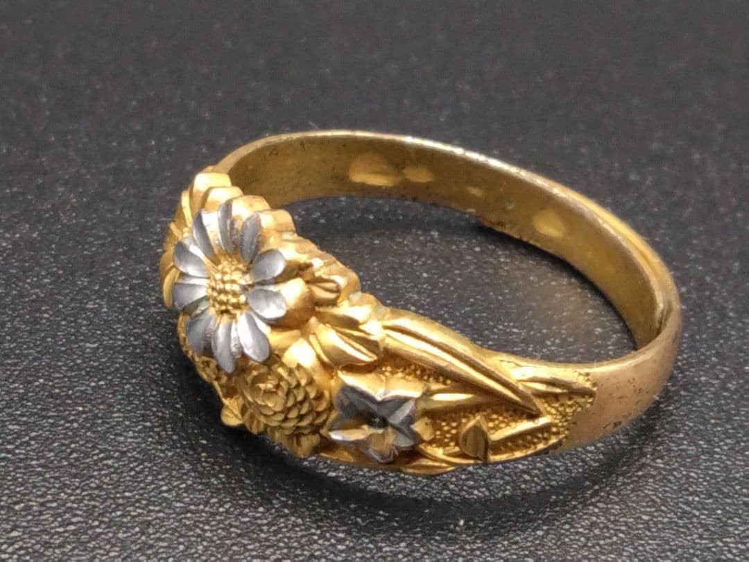 O*i様 【伝統工芸】日本 アンティーク 彫金 高彫 純銀 金張 指輪 ゴールド