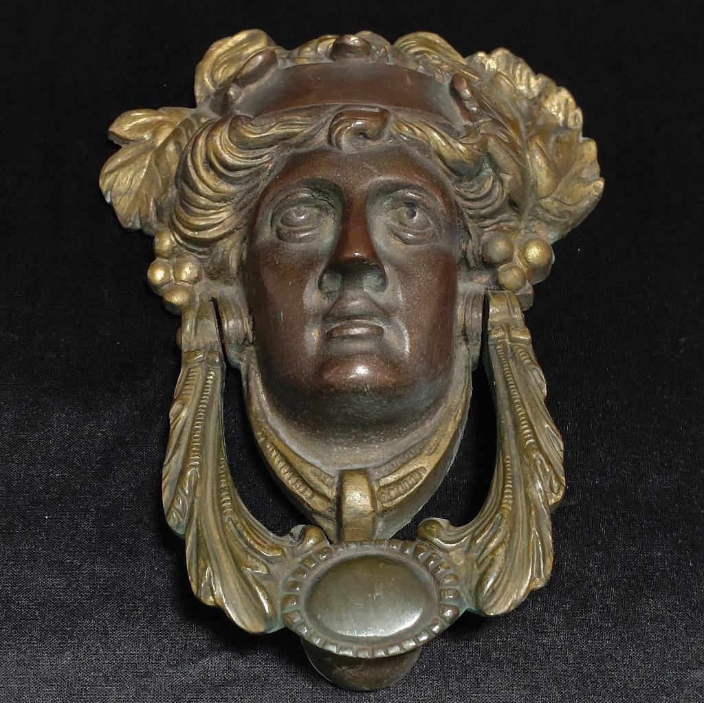 ドアノッカー 真鍮製 洋館 レトロ アンティ―ク 全長約17cm 【5050】