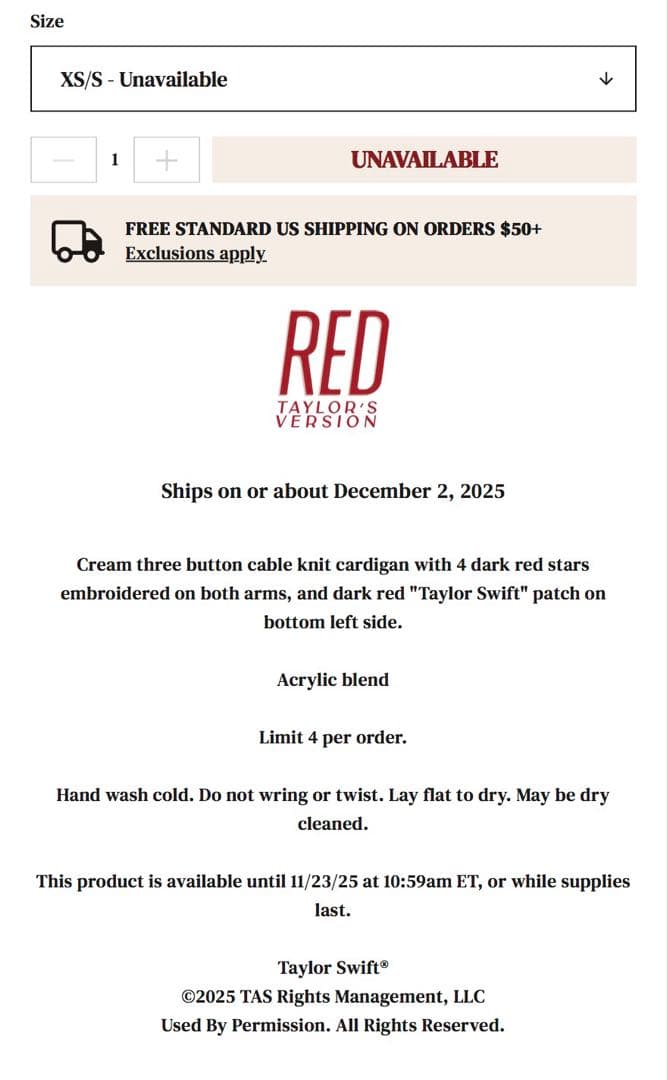 taylor swift Red Taylor’s Vers Cardigan