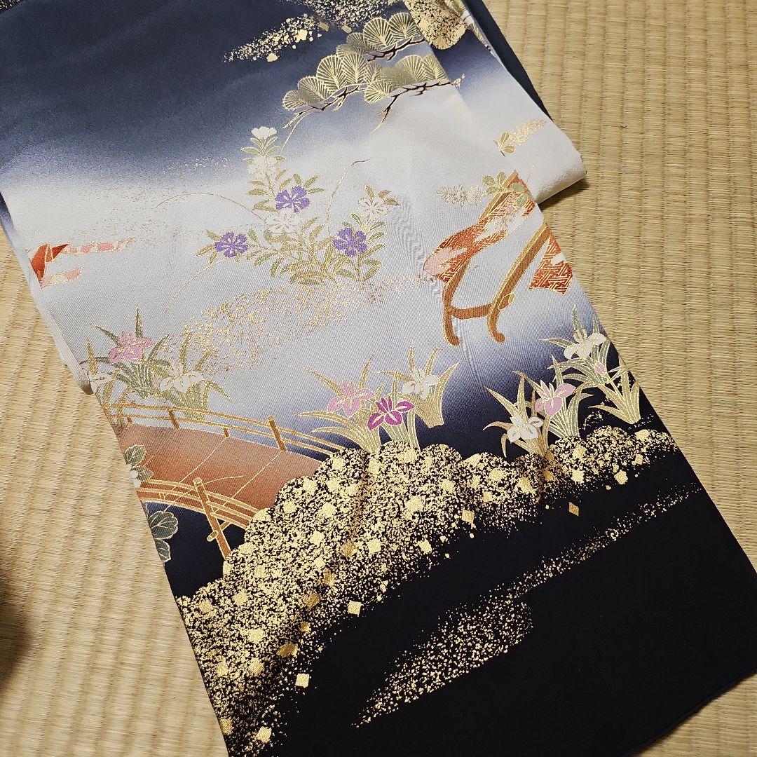 振袖 黒 墨黒 かぐや姫柄 着物