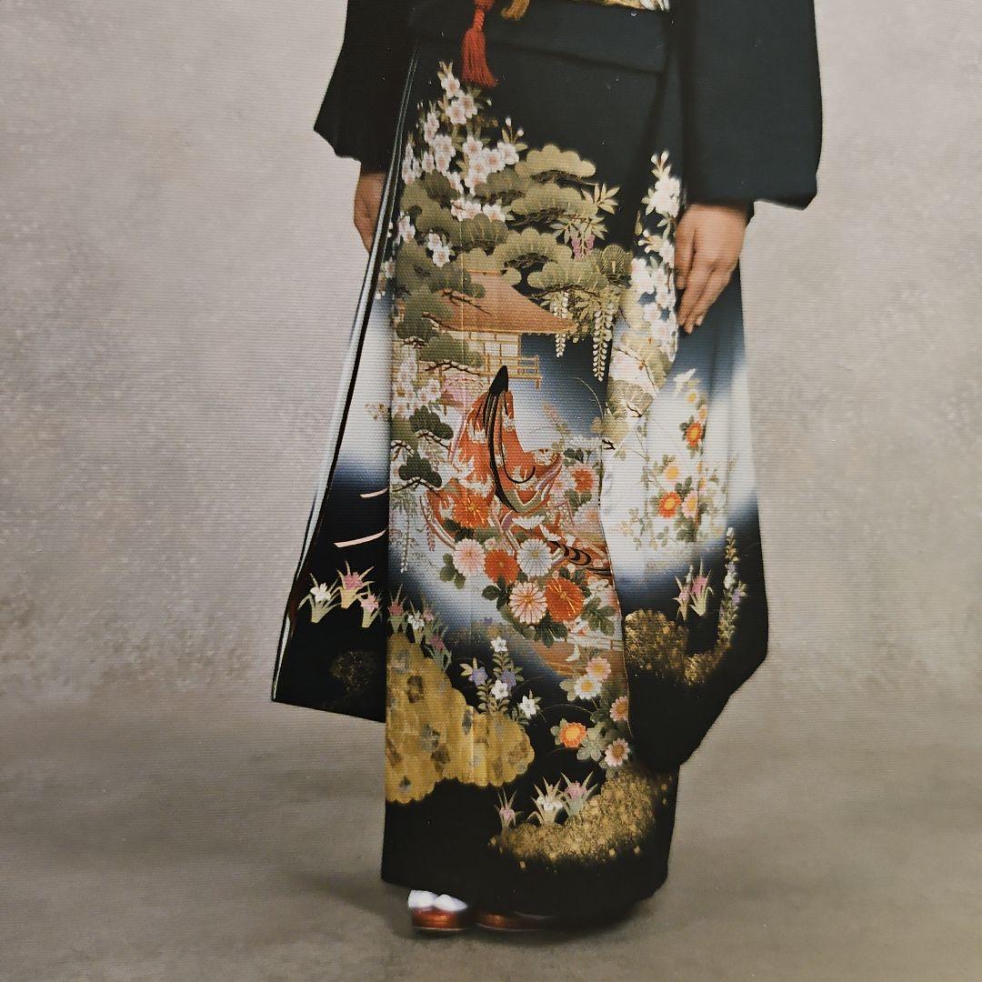 振袖 黒 墨黒 かぐや姫柄 着物