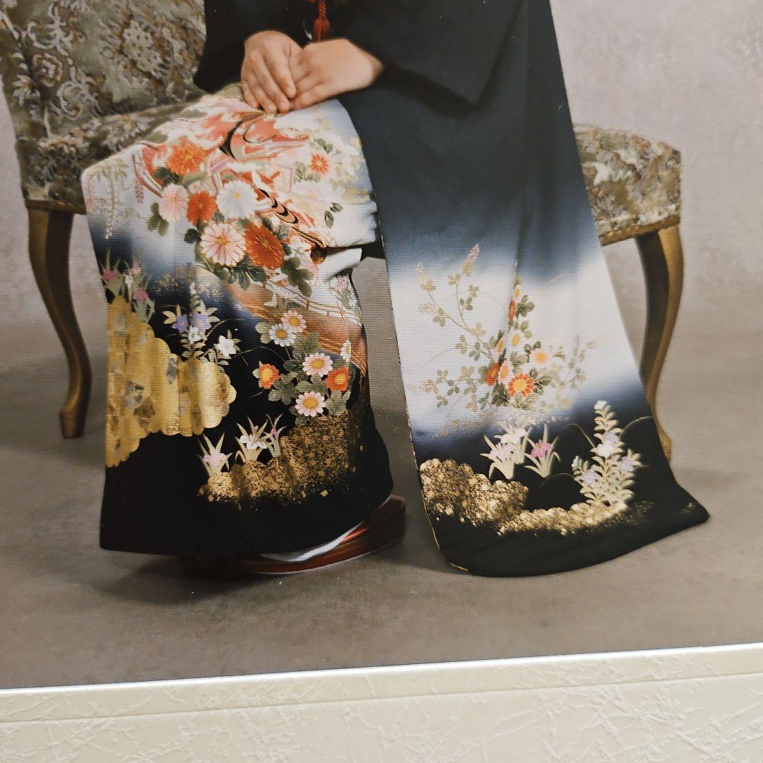 振袖 黒 墨黒 かぐや姫柄 着物