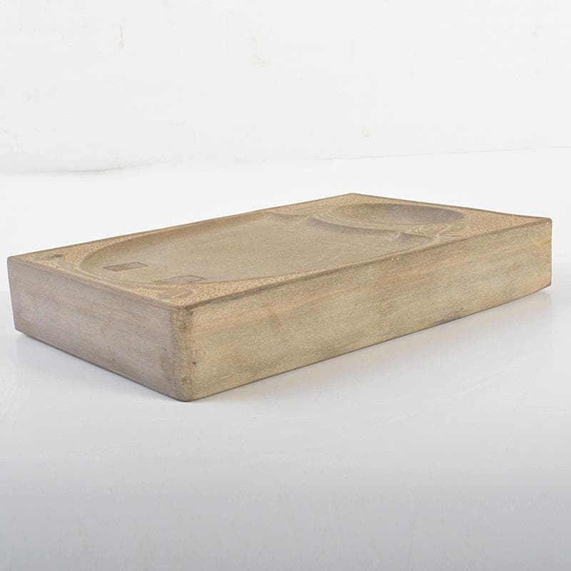 中国　書道具　花瓶刻　端渓硯　唐木箱付　C　6184