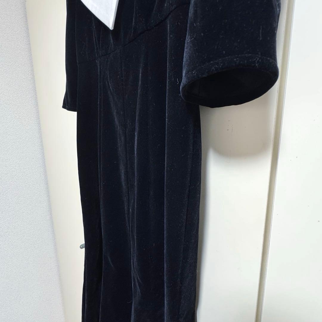 Leja アシンメトリービッグカラーベロアマーメイドワンピースドレス