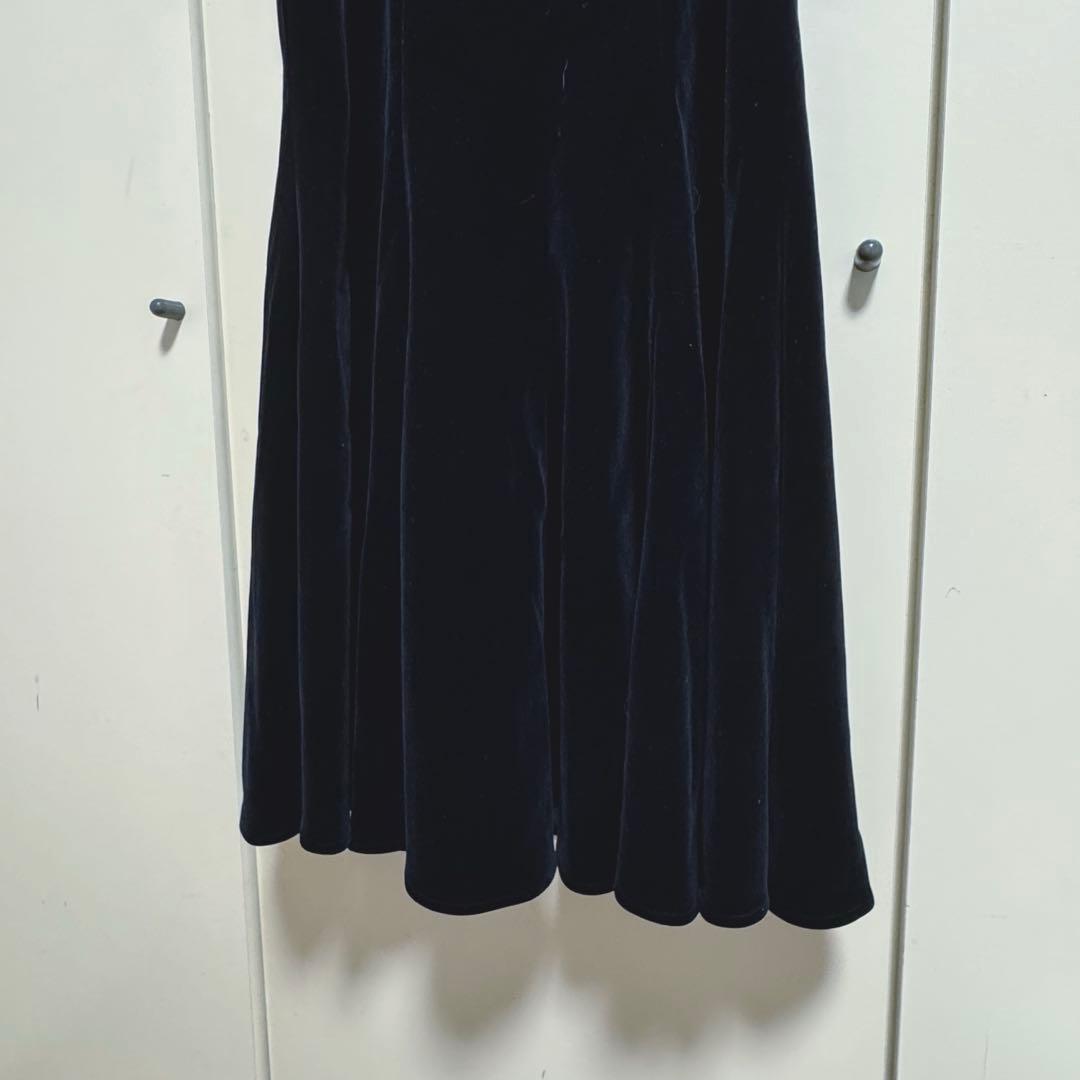 Leja アシンメトリービッグカラーベロアマーメイドワンピースドレス