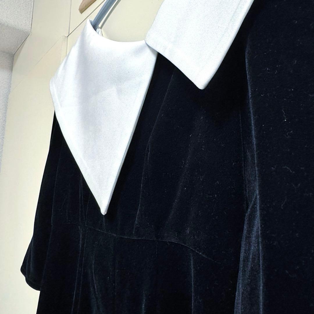 Leja アシンメトリービッグカラーベロアマーメイドワンピースドレス