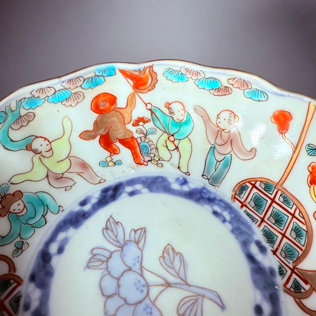 江戸後期～明治期　色絵人物図なます皿　5枚　珍しい絵付　蛇の目高台