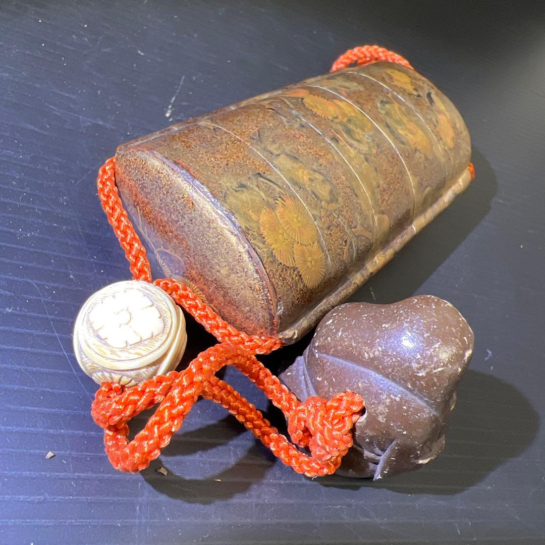 江戸時代　蒔絵印籠、ダルマ根付　73g 東Y7-1016☆2F