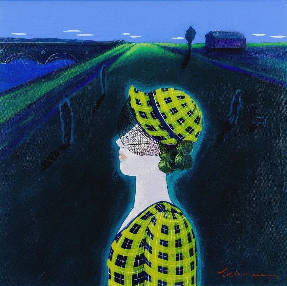 森田康雄「ある日のレディー」油彩 約8号 スクエア ◆ミステリアス・ガール