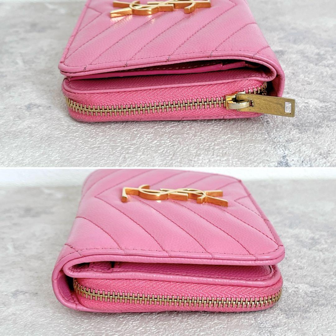 美品✨サンローラン カサンドラ キャビアスキン 二つ折り財布 YSL ピンク