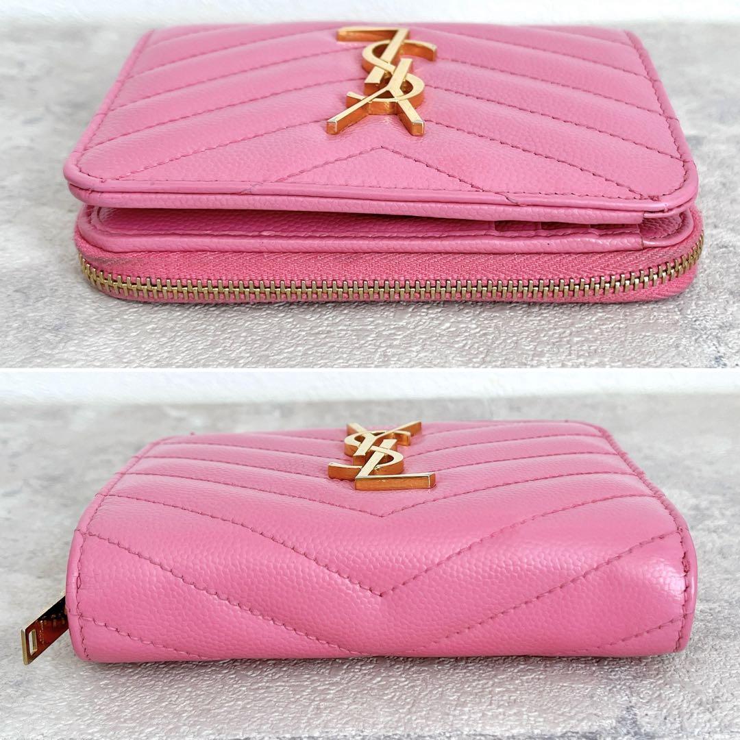 美品✨サンローラン カサンドラ キャビアスキン 二つ折り財布 YSL ピンク