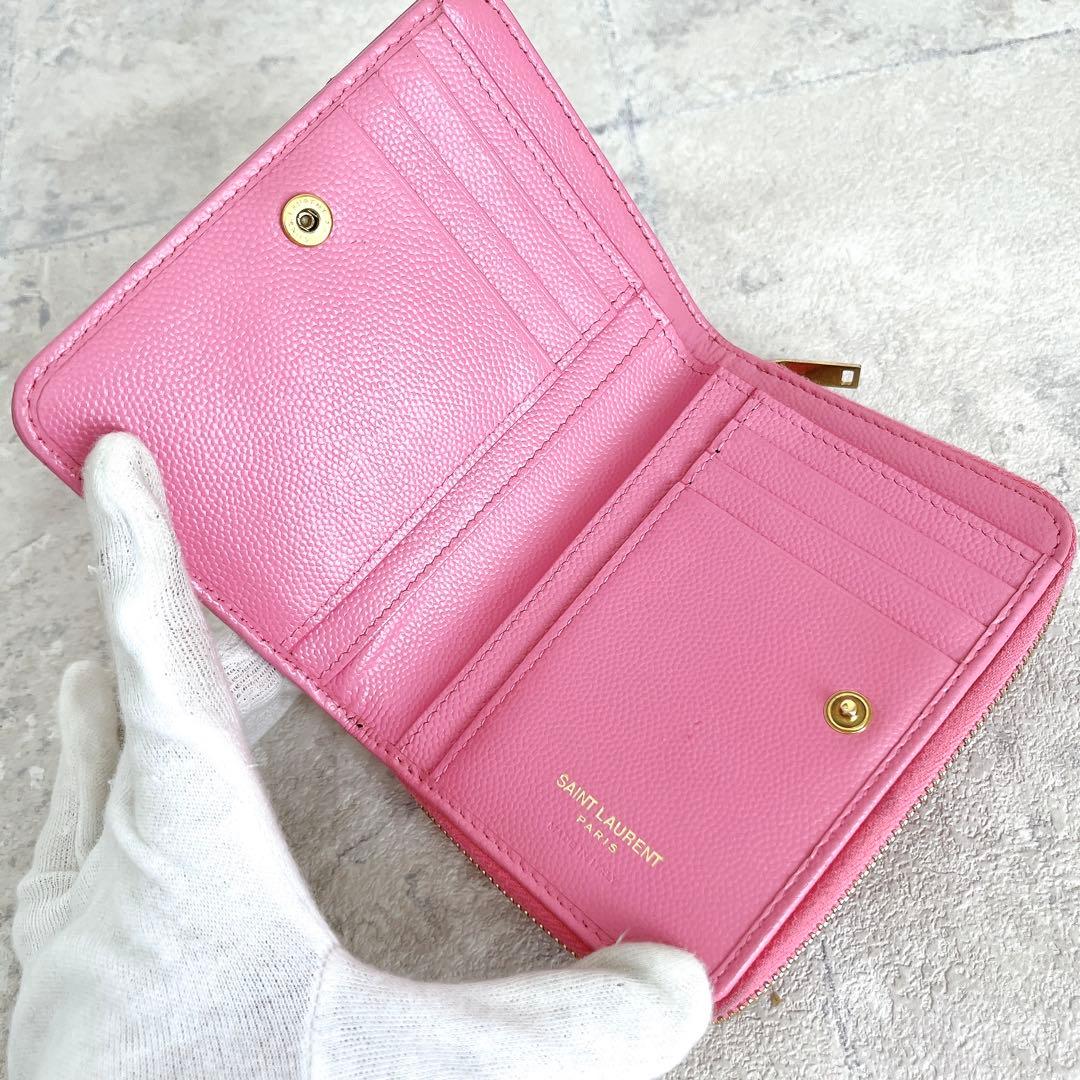美品✨サンローラン カサンドラ キャビアスキン 二つ折り財布 YSL ピンク