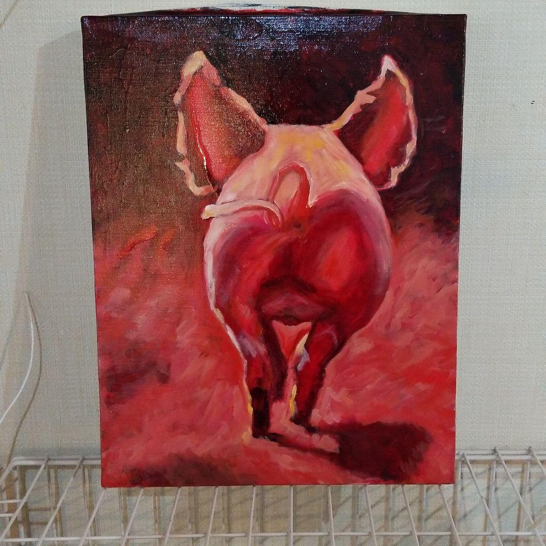 油絵　みーちゃん　夕方帰る子豚