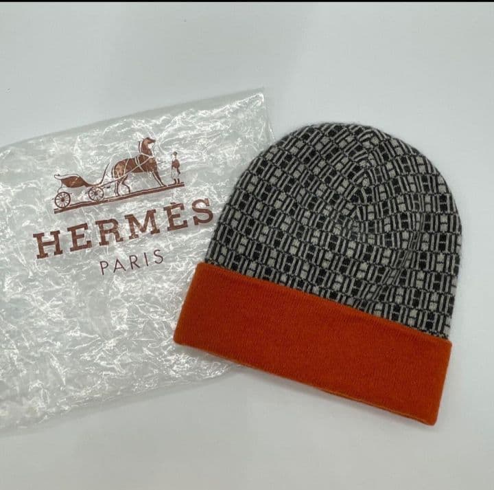 【極美品】【希少柄】エルメス マルジェラ期 カシミヤ100% ニットキャップ