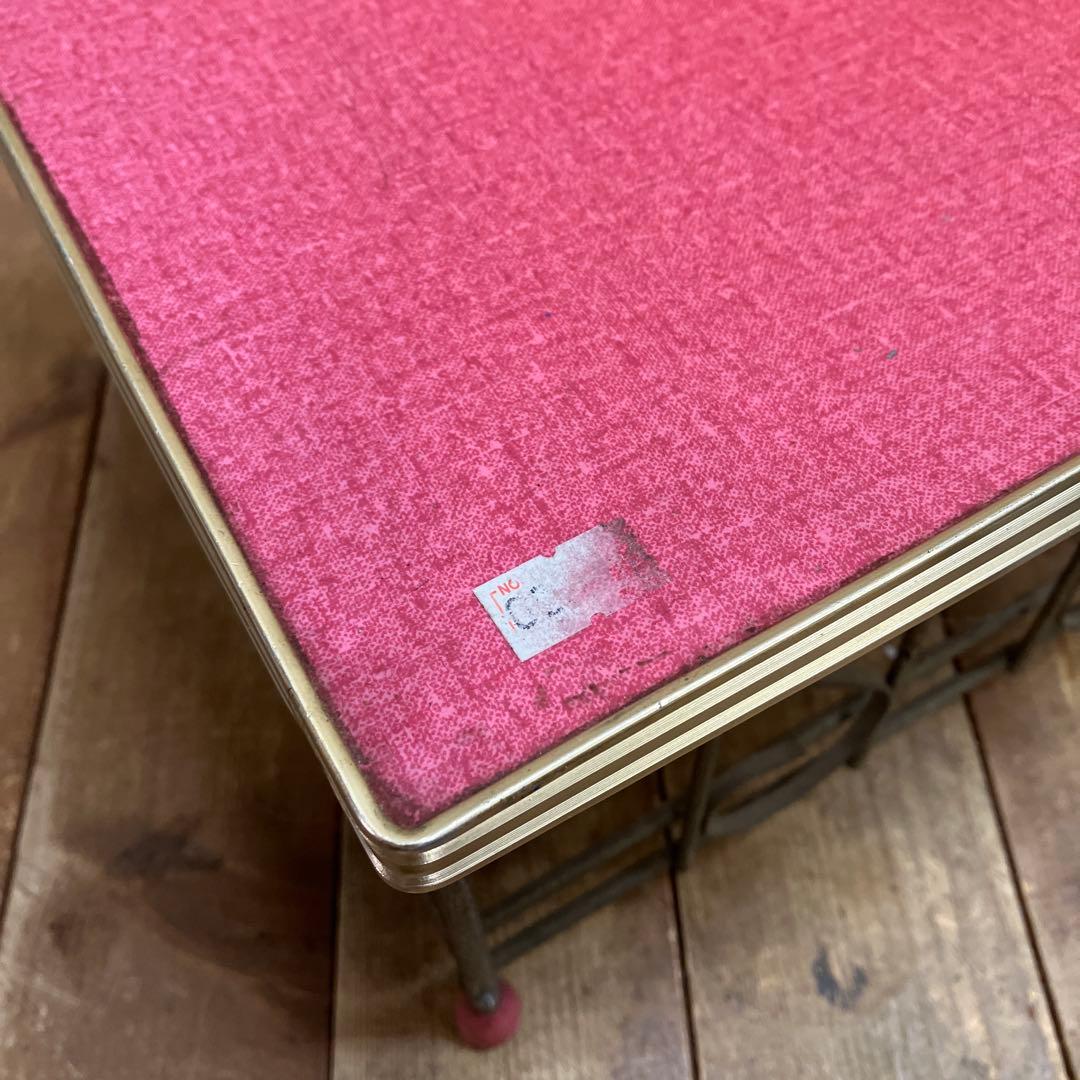 A-3 昭和レトロ ニホンハナコ マガジンラック付 サイドテーブル ピンク