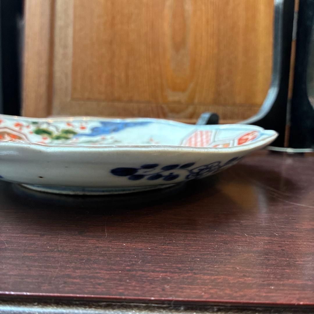 古伊万里　色絵　金彩　隅入角皿　20センチ×20センチ×高さ3.2センチ　傷無し