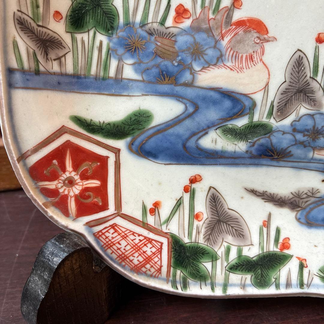 古伊万里　色絵　金彩　隅入角皿　20センチ×20センチ×高さ3.2センチ　傷無し