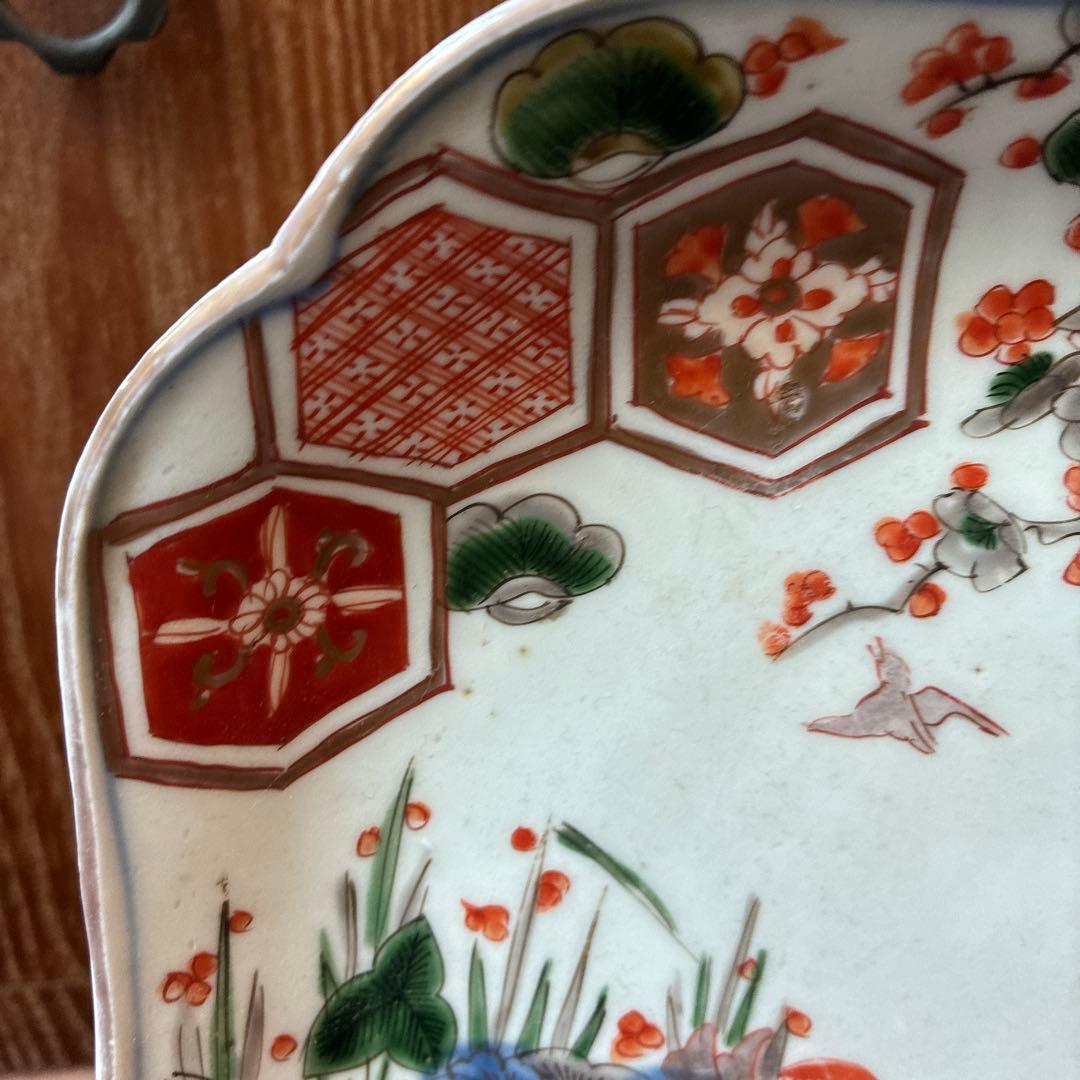 古伊万里　色絵　金彩　隅入角皿　20センチ×20センチ×高さ3.2センチ　傷無し