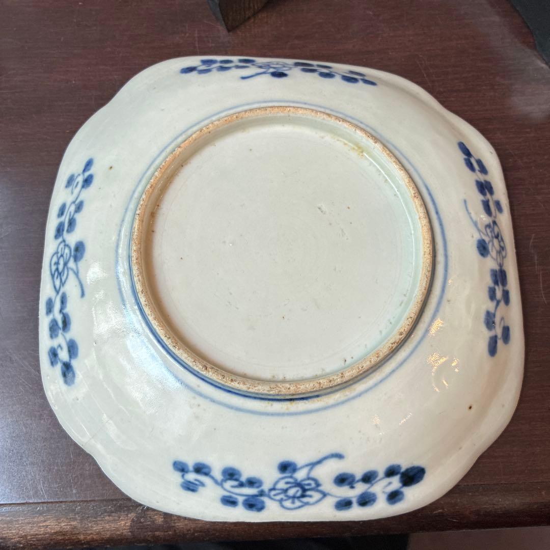 古伊万里　色絵　金彩　隅入角皿　20センチ×20センチ×高さ3.2センチ　傷無し