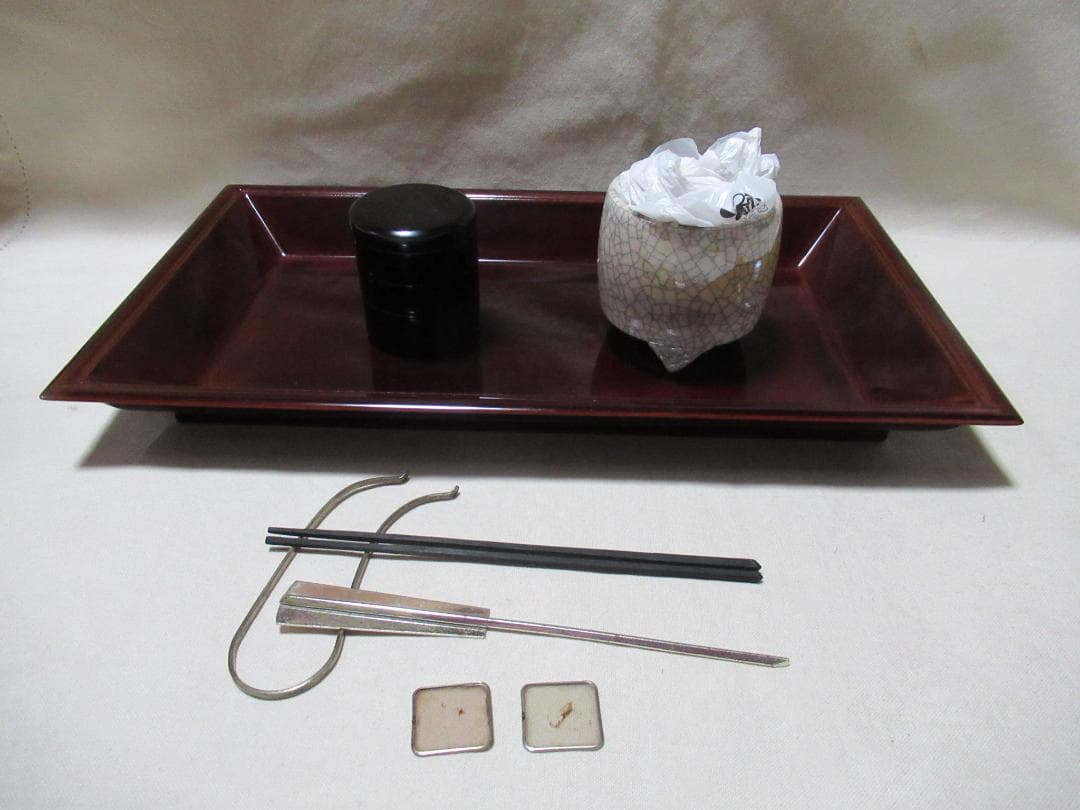 茶道七事式　香道具　溜塗香盆　重香合　聴香炉　火道具　灰付