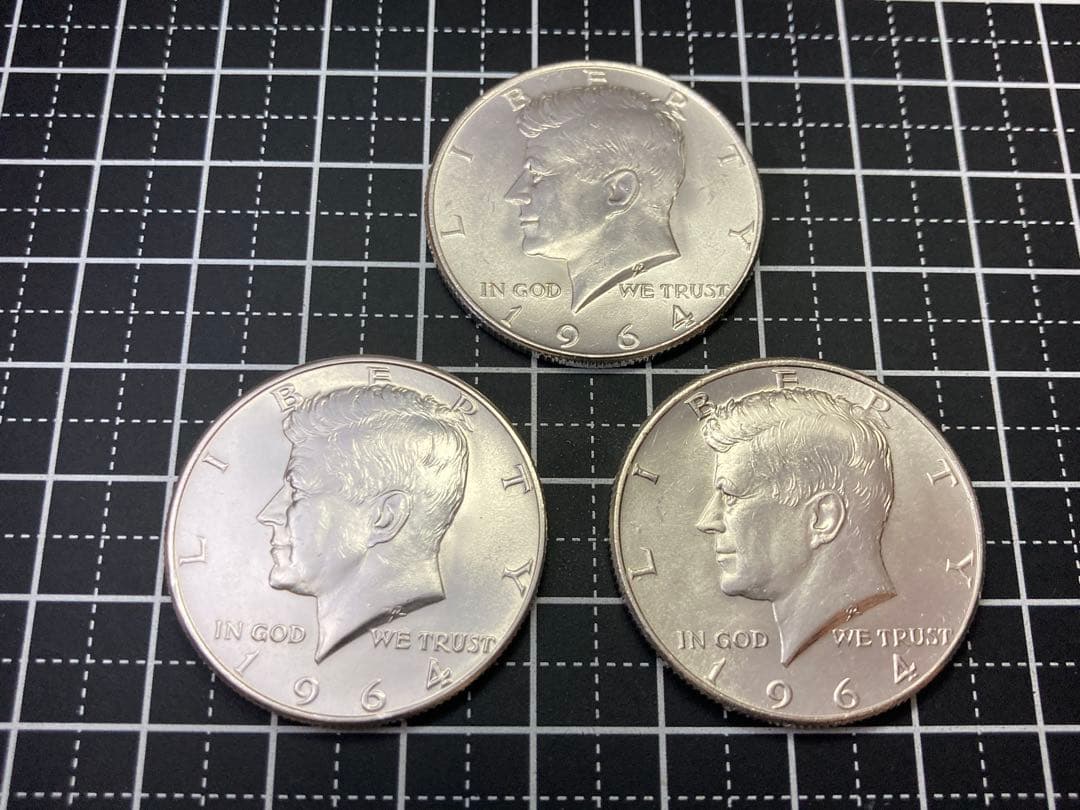 【アメリカ】ケネディハーフダラー銀貨3枚(1964年)