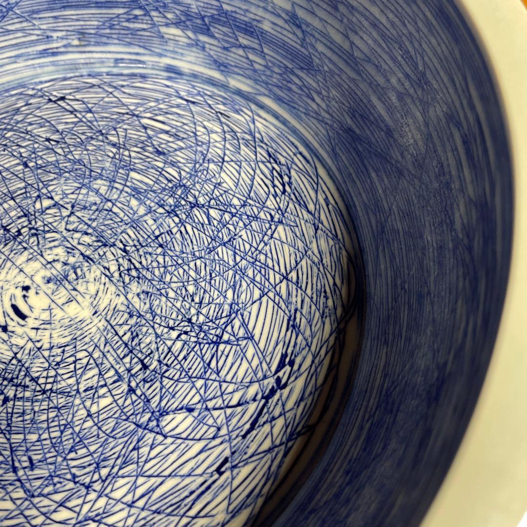 吉川正道　染付線紋銅鑼鉢