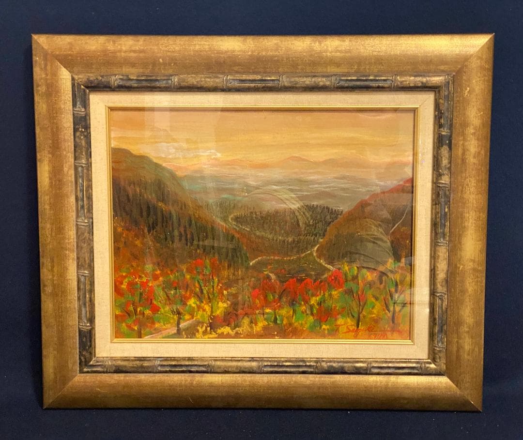 「真作」鈴木 照男「木曾 南岳山遠望」風景画　油彩画　額装　サイン有り　F6号