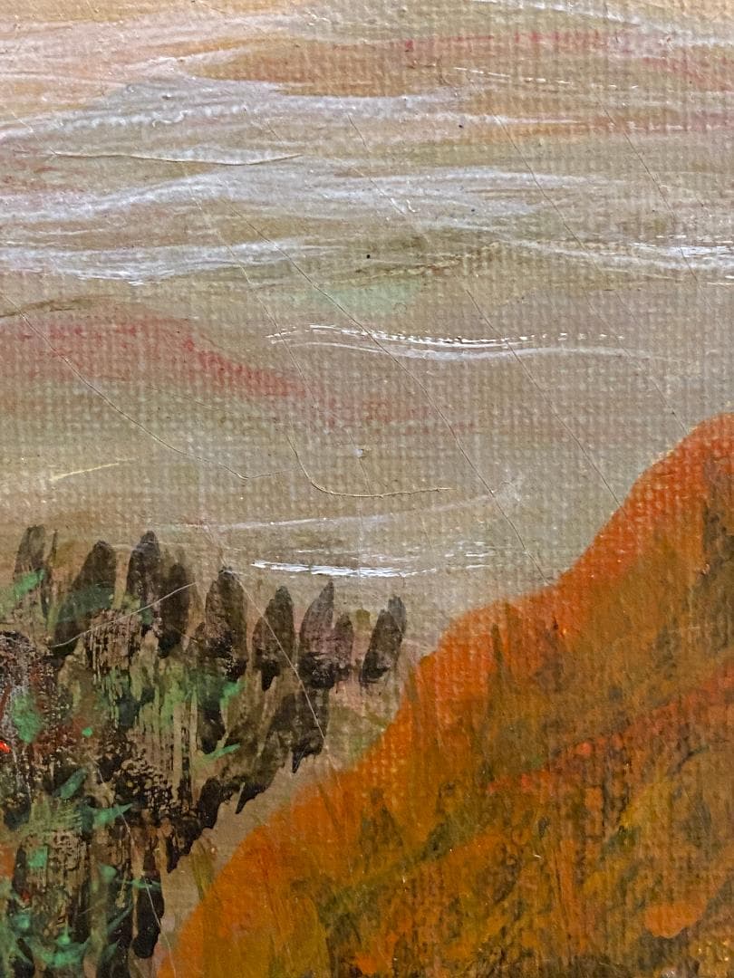 「真作」鈴木 照男「木曾 南岳山遠望」風景画　油彩画　額装　サイン有り　F6号