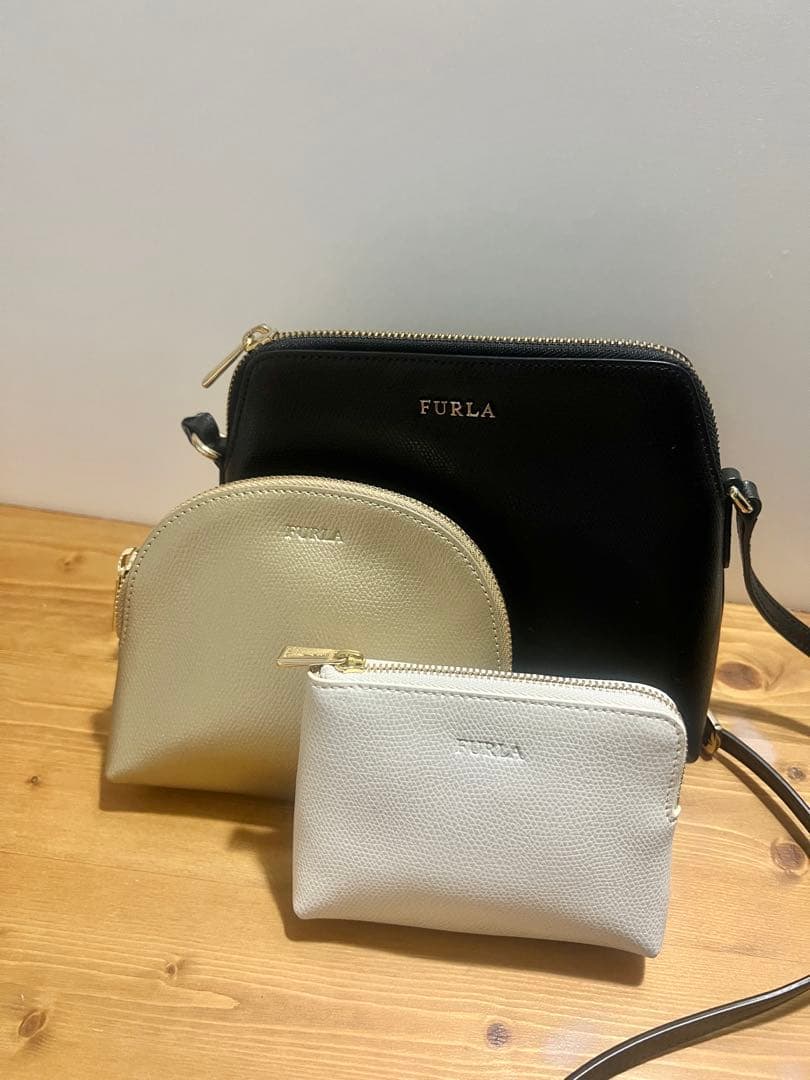 [美品] FURLA ボエム　ショルダーバッグ　ポーチ3点セット
