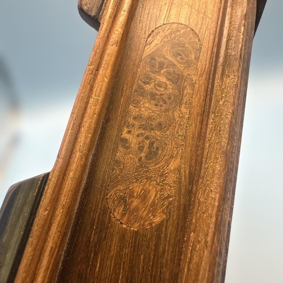 唐木 中国 灰皿 置物 アンティーク 青い鶴の陶器皿 六角形 木製フレーム付き