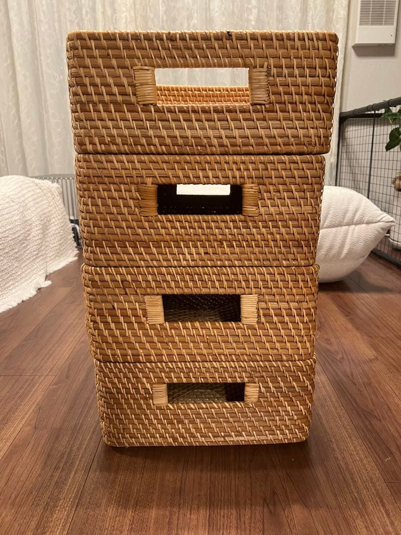 無印良品　重なるラタン角型バスケット・中 4個セット