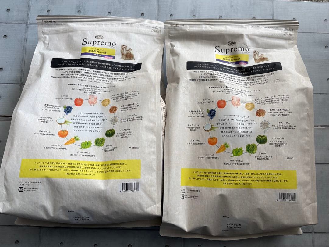 ニュートロSupremo 超小型犬4kg以下成犬用　4kg×2袋！
