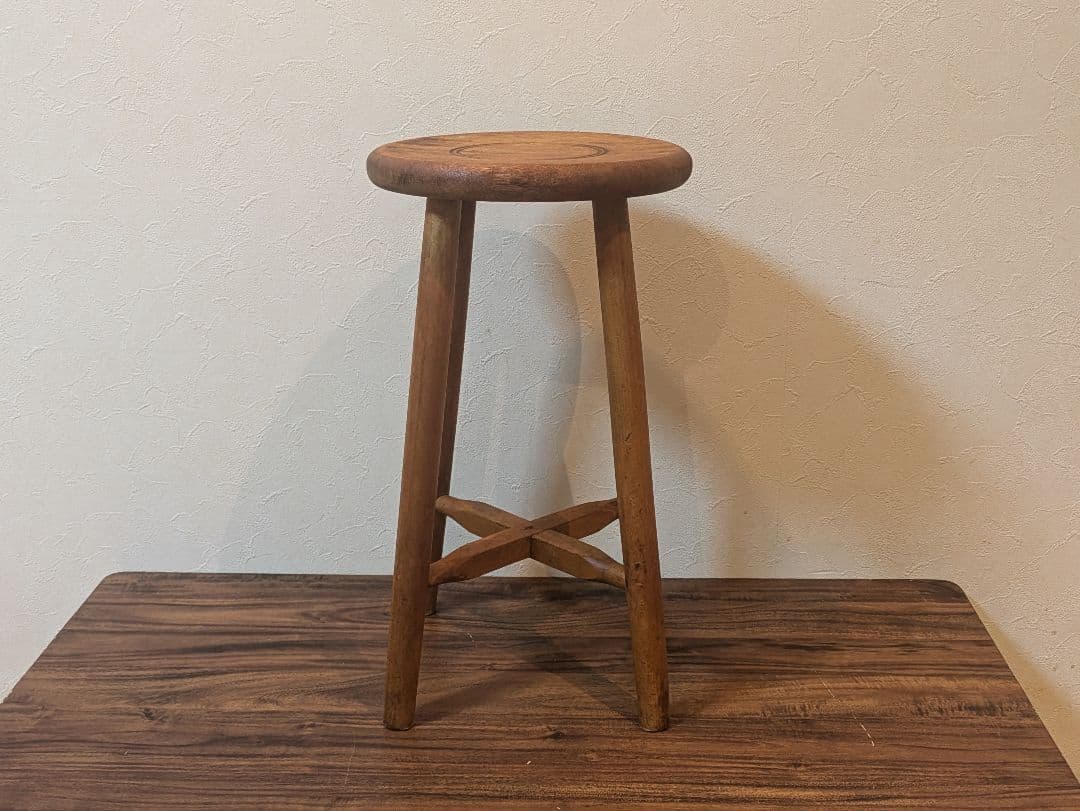 【アンティーク】木製　丸スツール　丸椅子　フラワーベース　レトロ