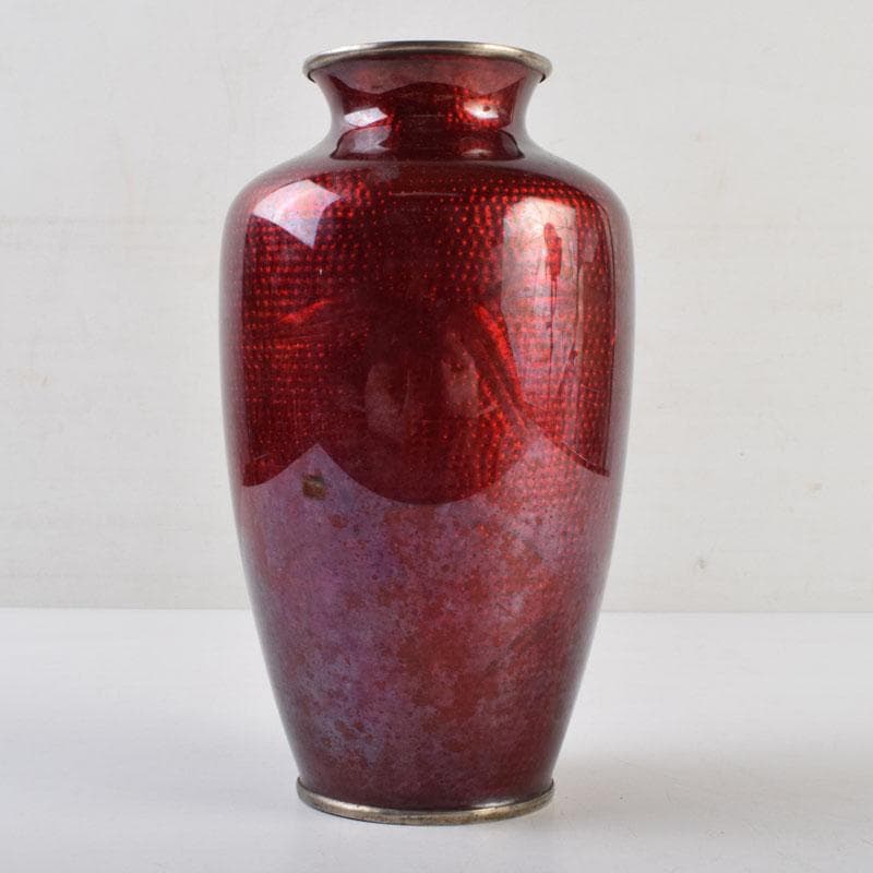 七宝焼　赤透釉　花文　花瓶　V　9018