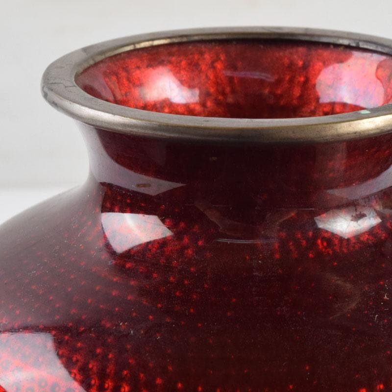 七宝焼　赤透釉　花文　花瓶　V　9018