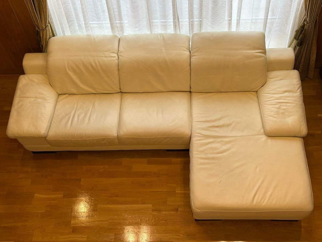 【値下】① IDC大塚家具 L/S Comfort-08 カウチソファ総本革