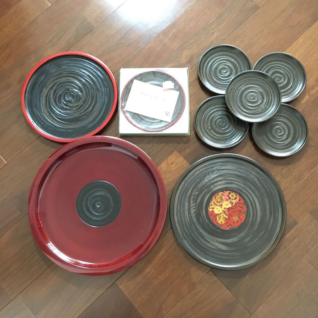 讃岐彫　讃岐漆器　象谷（ぞうこく）塗　菓子皿　お盆　丸盆　飾盆