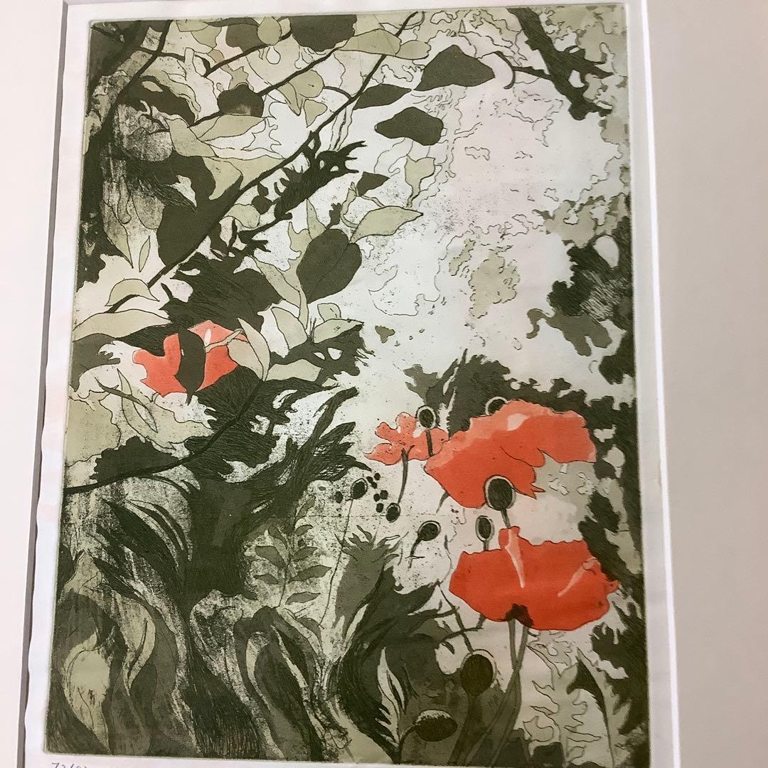 Valerie Daniel ポピー 花の版画 72/80金色フレーム付き