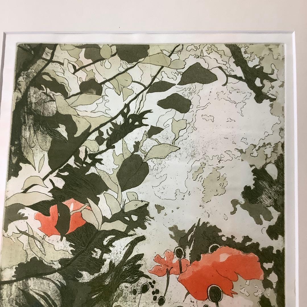 Valerie Daniel ポピー 花の版画 72/80金色フレーム付き