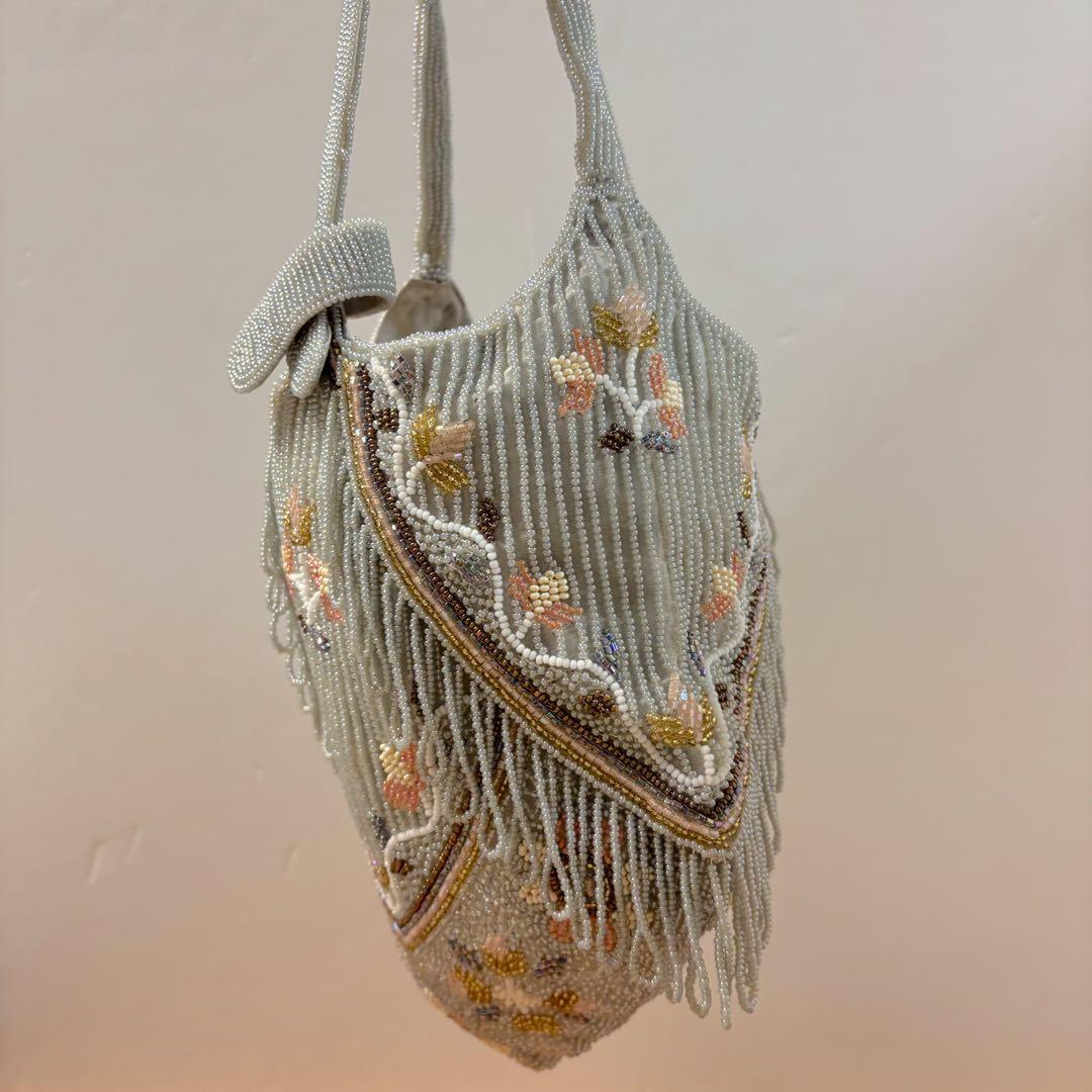 美品◇ヴィンテージ◇レトロ ビーズバッグ◇和装バッグ◇パーティーバッグ◇グレー