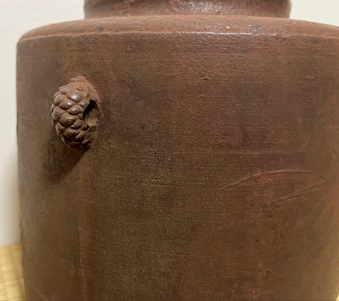 【江戸前期】梅竹文肩衝繰口筒釜　幕府御用釜師　大西五郎左衛門作(伊予芦屋)