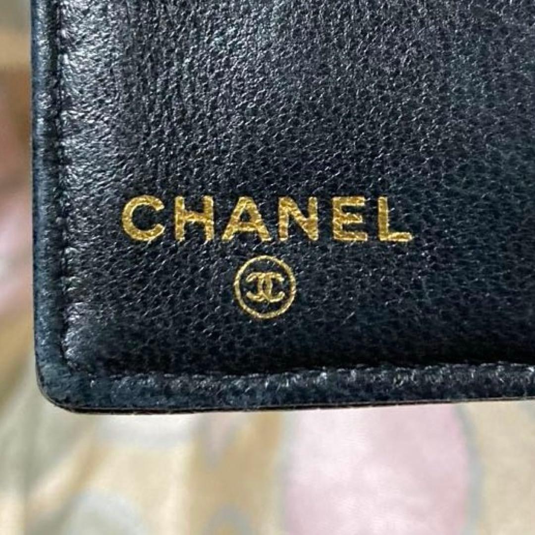 シャネル キャビアスキンココマークブラックレザー CHANEL二つ折り財布正規品